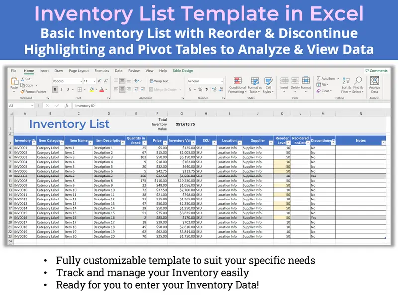 Inventory List Template in Excel