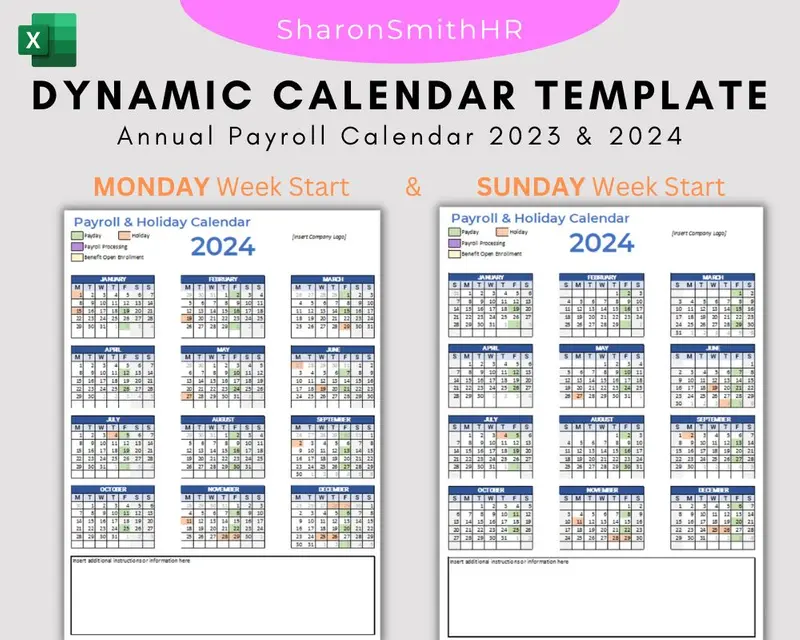 Calendar Template Excel - Annual Payroll